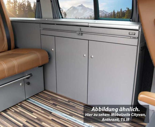 Möbelzeile CityVan Hochglanz Weiß für VW T6/5 langer Radstand