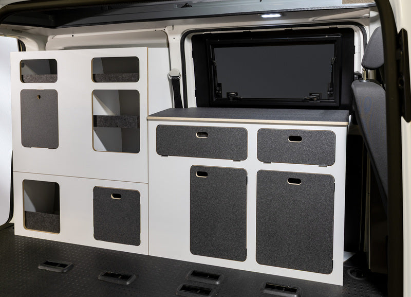 Modulare Fullsize-Möbelzeile zur Selbstmontage – perfekt für VW T5/T6/T6.1 Kurzradstand