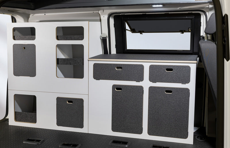 Modulare Fullsize-Möbelzeile zur Selbstmontage – perfekt für VW T5/T6/T6.1 Kurzradstand