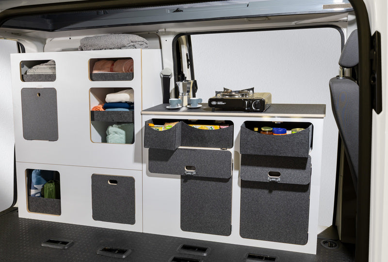 Modulare Fullsize-Möbelzeile zur Selbstmontage – perfekt für VW T5/T6/T6.1 Kurzradstand