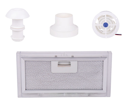 Abluft Set 4-teilig mit Dachschornstein, Ventilator, Adapter, Filter