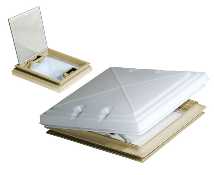 MPK Dachhaube Modell 42 400 x 400 mm in Milchglas-Optik mit Moskitonetz - Innenrahmen Beige