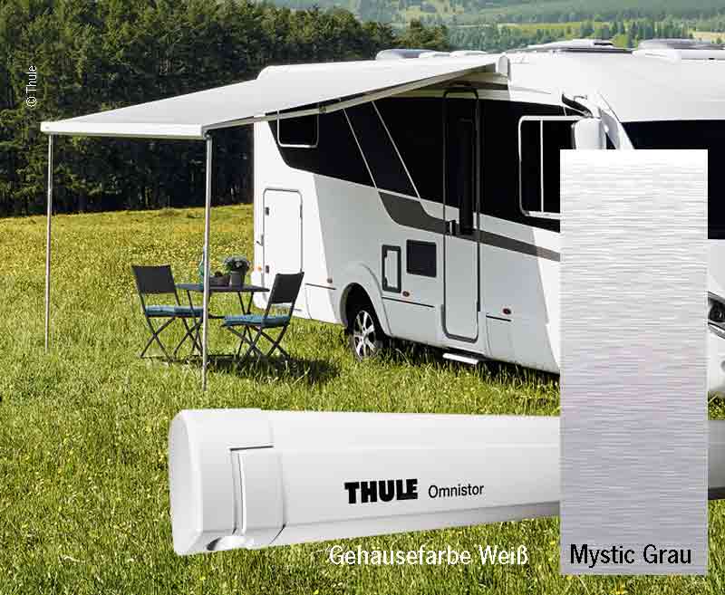 Thule Omnistor Wandmarkise mit Motor, 3,5 m, Gehäuse weiß, Tuch Mystic Grey