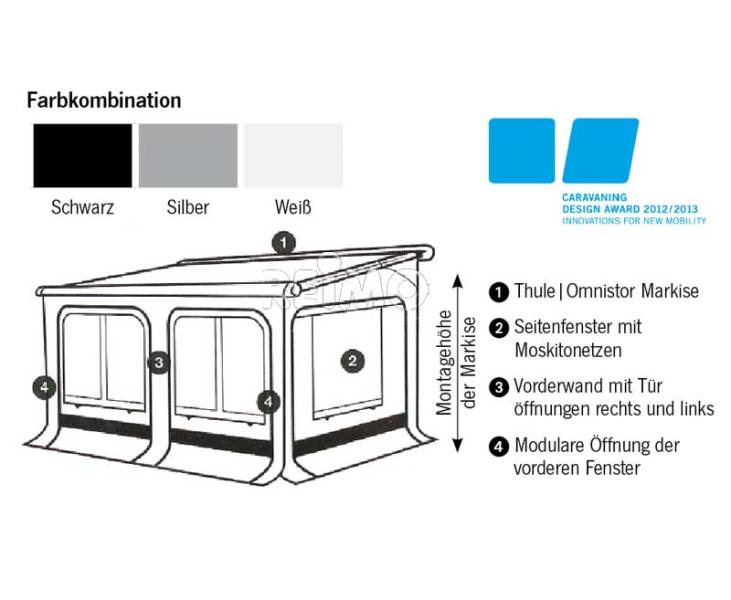Safari Panorama 450cm für Omnistor 5200. Schwarz/Silber, Anbauhöhe M = 245-259cm