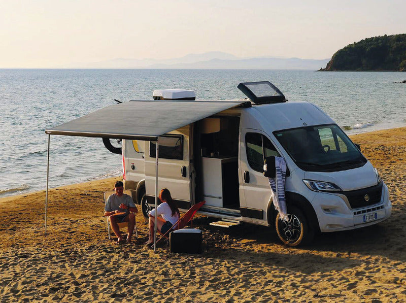 F80s Markisen-Set - Fiat Ducato - Gehäuse Deep Black - Tuch Royal Grey - 400 cm