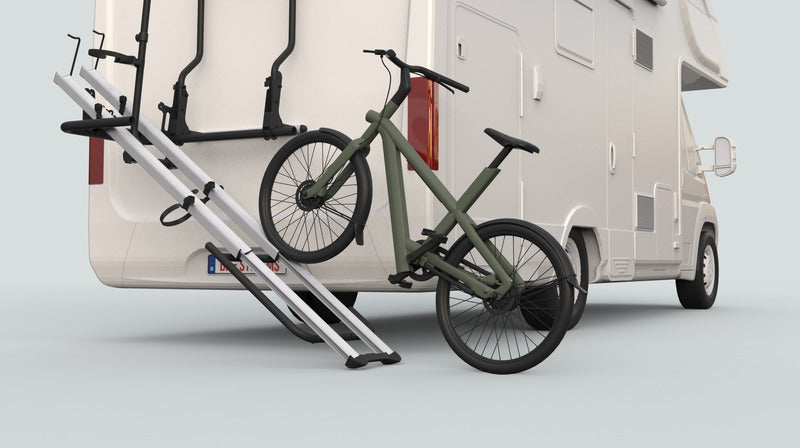 Kippbarer Fahrradträger speziell entwickelt für Wohnmobile zum mühelosen Beladen