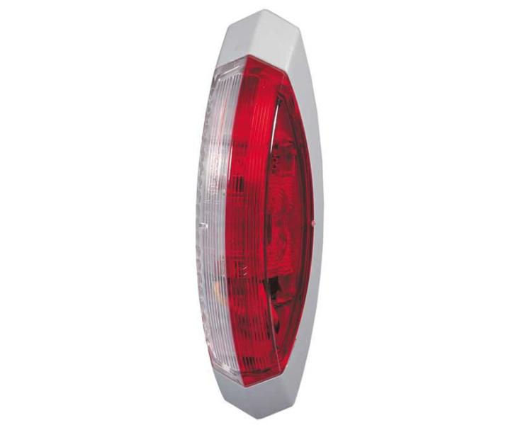 Hella Umrißleuchte rot/weiß, rechts graue Grundplatte, 122,2x39,2x28,6mm