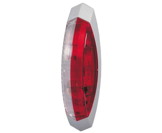 Hella Umrißleuchte rot/weiß, rechts graue Grundplatte, 122,2x39,2x28,6mm