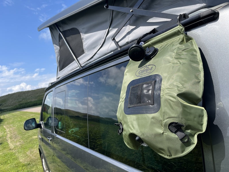 20L Solardusche,oliv,mit Temperaturanz.Netz,Duschkopf schwarz