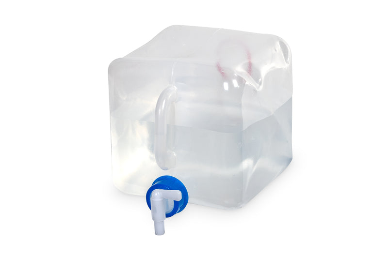 Faltkanister 5L, transparent, 18x18x18+ 4cm, Deckel+Hahn blau