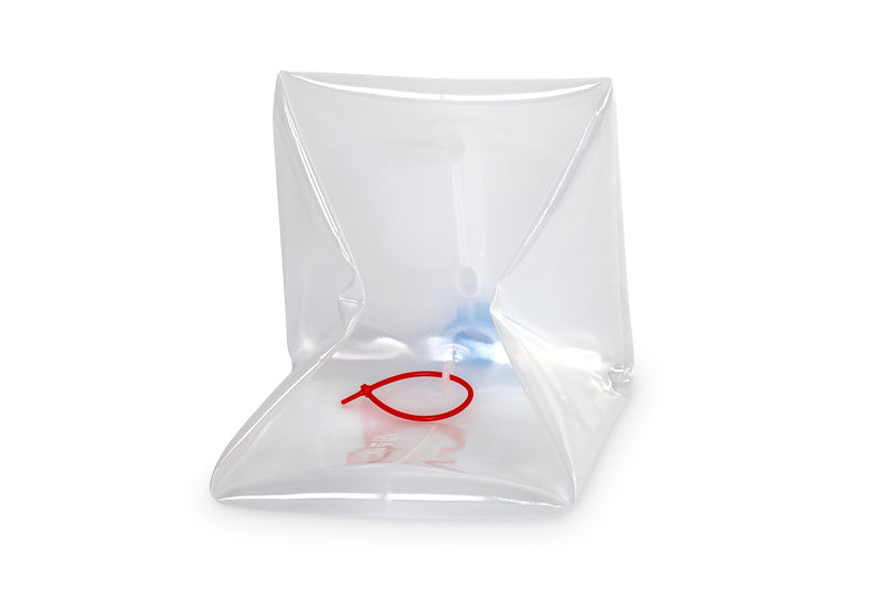 Faltkanister 15L,transparent, 25x25x25cm+4cm Griff/Hahn, Deckel blau