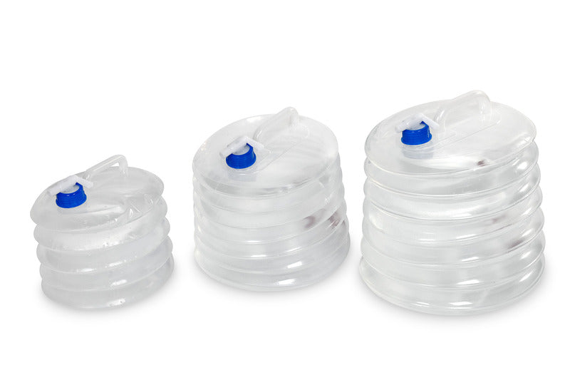 Faltbarer 5 Liter Wasserkanister 24x15cm,transparent, Deckel blau+Hahn