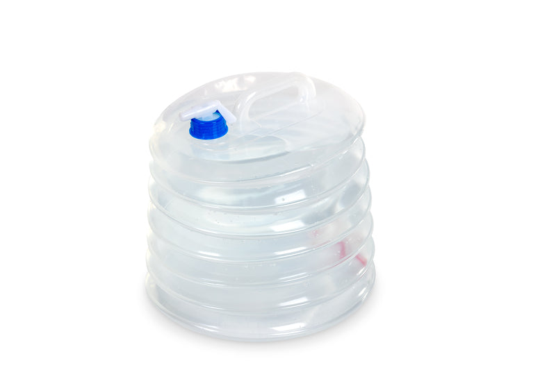 Faltbarer15 Liter Wasserkanister 32x25cm,transparent, Deckel blau+Hahn