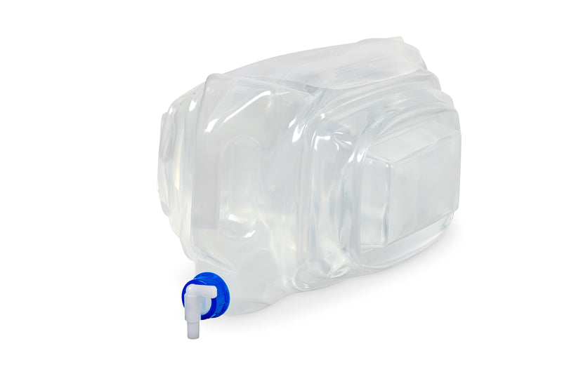 Faltbarer13L Wasserkanister 24,5x8,5x40 Transp., Deckel blau+Hahn
