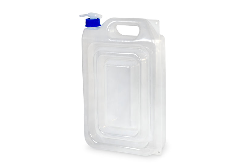 Faltbarer13L Wasserkanister 24,5x8,5x40 Transp., Deckel blau+Hahn