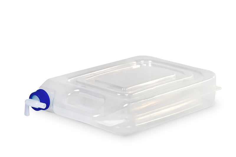 Faltbarer13L Wasserkanister 24,5x8,5x40 Transp., Deckel blau+Hahn