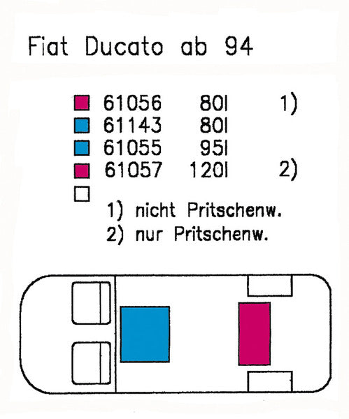 Wassertank 80 l - Fiat Ducato und Baugleiche Baujahre 1994-2006 - EV 1711