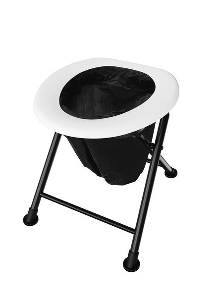 Klapptoilette, weiÃer Sitz, bis 150kg belastbar, inkl. 30 recycl.Tüten