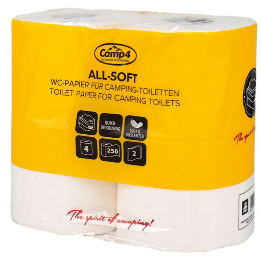 Camp4 Toilettenpapier All-Soft - 2-lagig - 250 Blatt pro Rolle - 4 Rollen