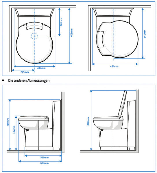 Cassettentoilette C262-CWE, Spülung elektrisch, Kunststoff weiÃ