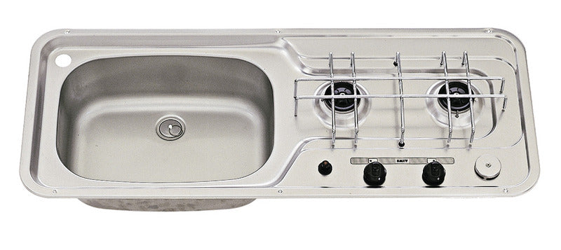 Dometic Spüle/Kocher 800x320 2-flammig Edelstahl Piezo Becken links 30mbar