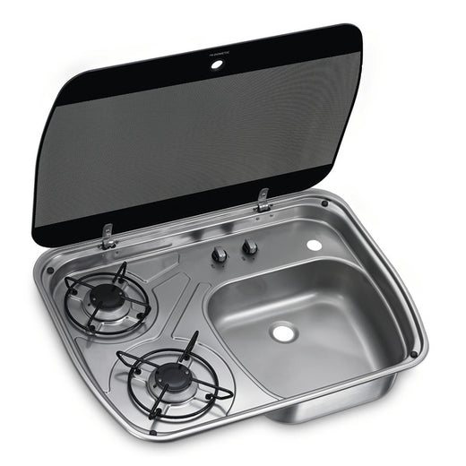 Spüle-Kocher Kombi aus Edelstahl mit Glasabdeckung 600 x 445 mm - HSG2445