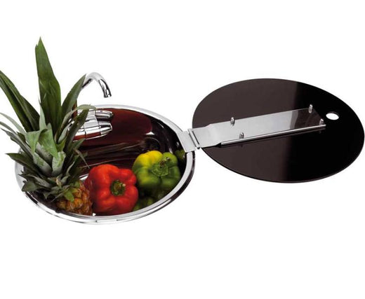 CAN Edelstahlspüle mit Wasserhahn und Glasabdeckung, Ø 30cm
