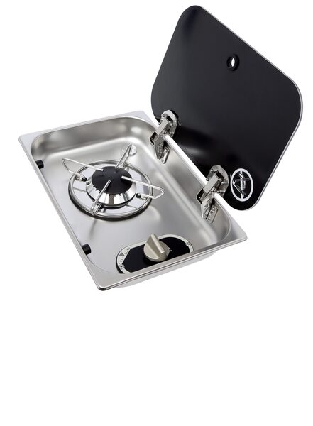 Kocher Edelstahl 1-flammig mit Glas+ASO B357xT250xH119 Aus:338x238mm