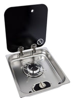 Kocher Edelstahl 1-flammig mit Glas+ASO B322xT352xH119mm,Aus310x342mm