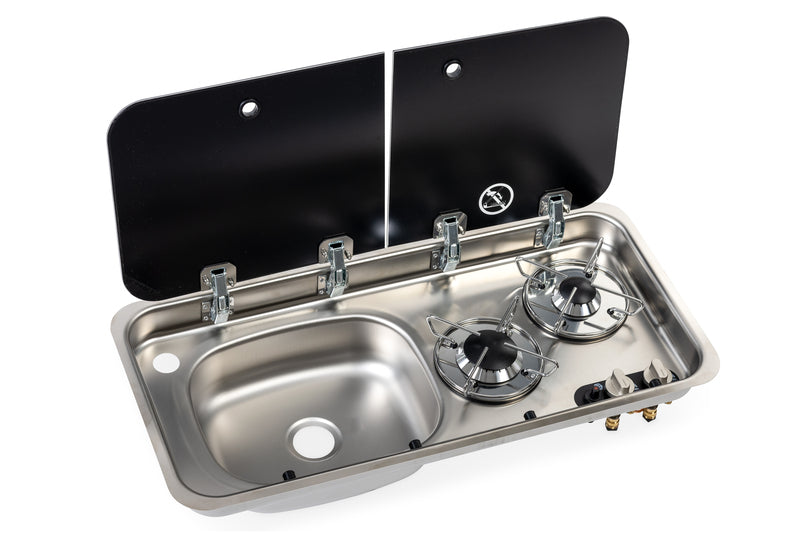 Kocher-Spülenkombination,726x346x140mm, 30mbar, Piezo-Zündung