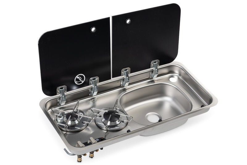 Kocher-Spülenkombination,726x346x140mm, 30mbar, Piezo-Zündung,Spüle re