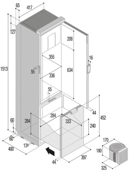 Kühlschrank SLIM 150 CHR - 156 l - Grau