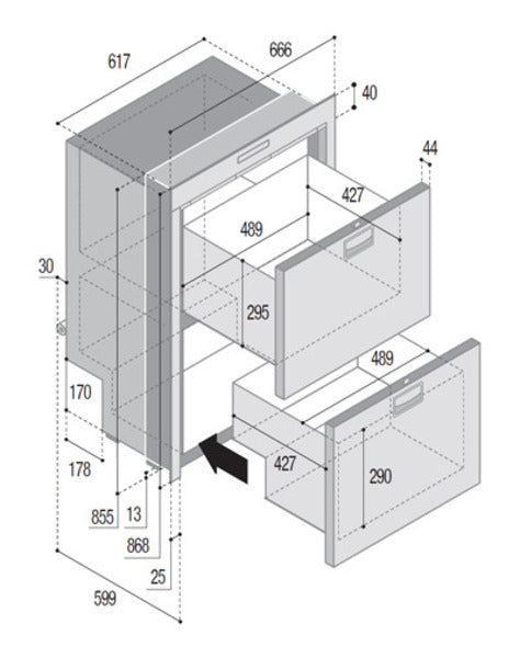 Doppel Schublade Gefrier- / Kühlschrank DW180 DTX - 144 l