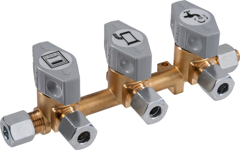 3-fach-Schnellschluss-Absperrventil für 8 mm Gasrohr