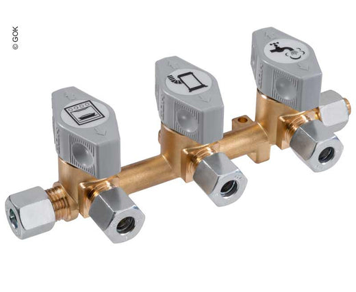 GOK 3-fach-Schnellschluss-Absperrventil für 10 mm Eingang und 8 mm Abgängen
