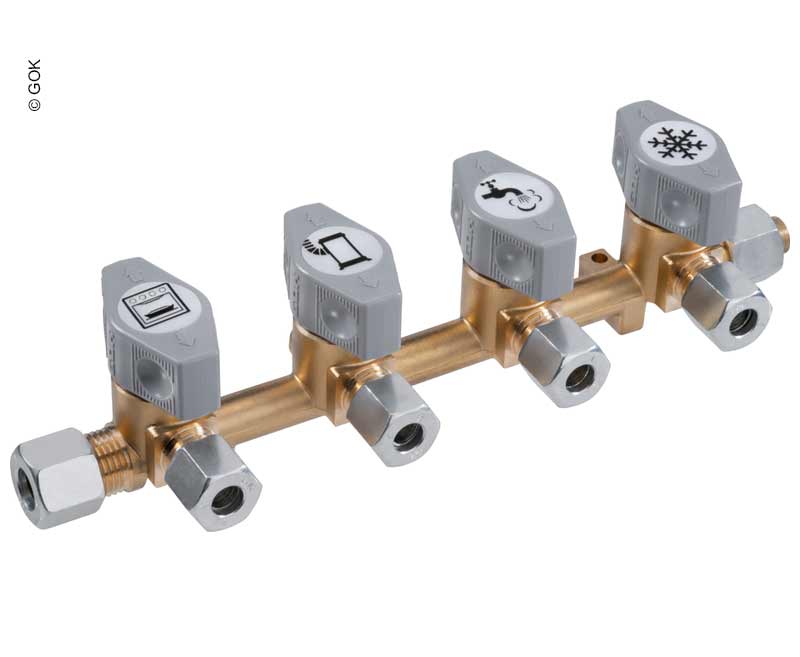 4-fach-Schnellschluss-Absperrventil für 10 mm Eingang und 8 mm Abgängen