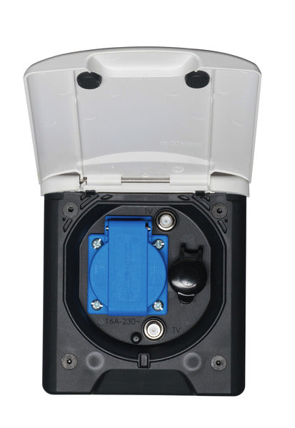 Universal- Vorzeltsteckdose 230V mit Magnetverschluss weiÃ
