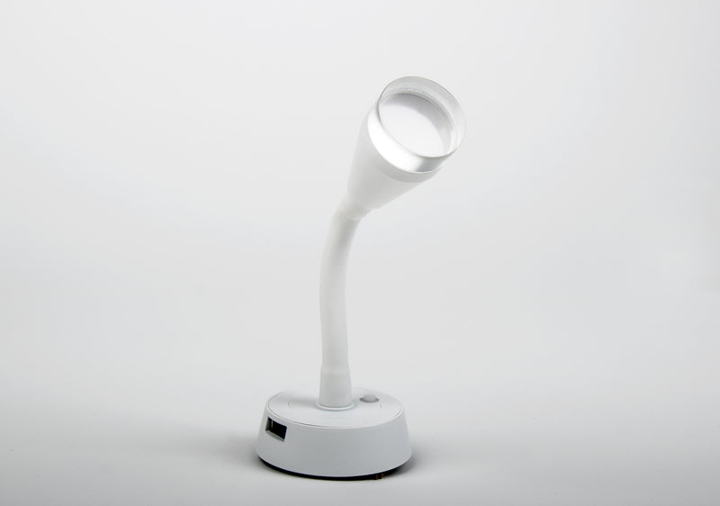 LED Spot mit flexiblem Arm und USB-Ladesteckdose - Weiß matt
