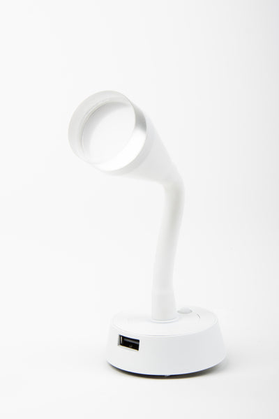 LED Spot mit flexiblem Arm und USB-Ladesteckdose - Weiß matt