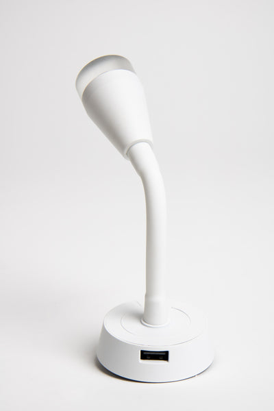 LED Spot mit flexiblem Arm und USB-Ladesteckdose - Weiß matt