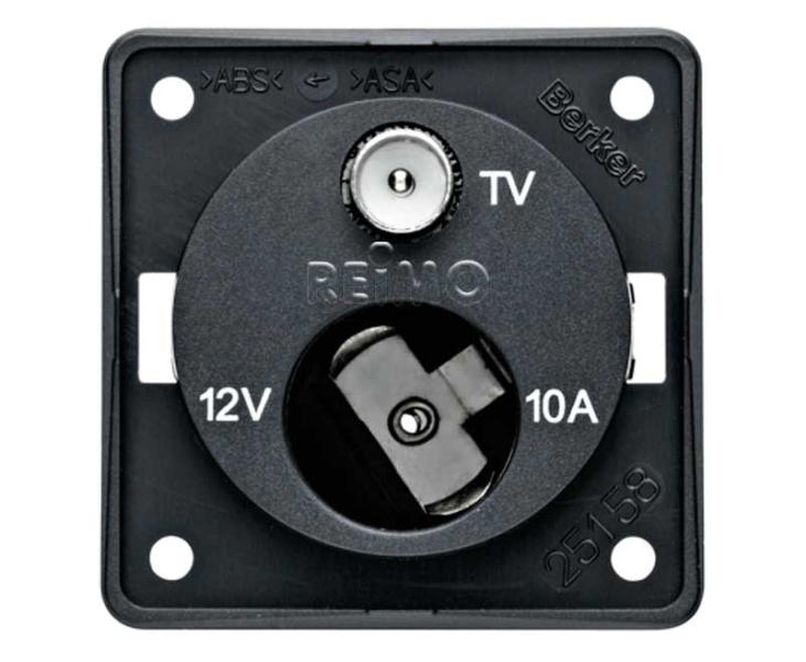 BERKE TV-Antennendose mit 12V Dose, anthrazit lose