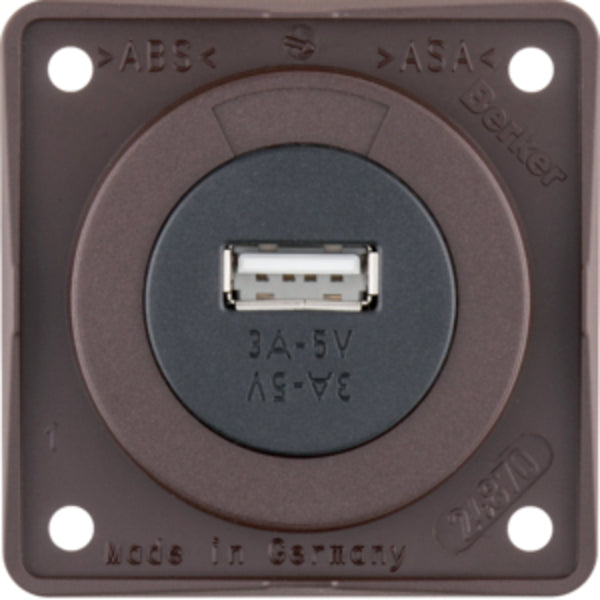 BERKE USB-Einbaubuchse, braun matt, 12V, 3A Ausgangsstrom