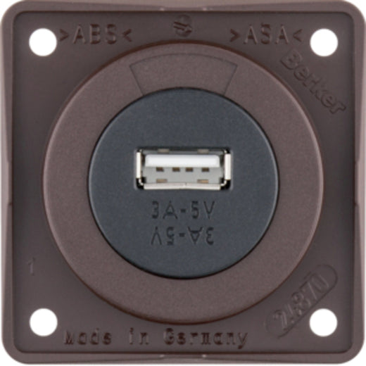 BERKE USB-Einbaubuchse, braun matt, 12V, 3A Ausgangsstrom