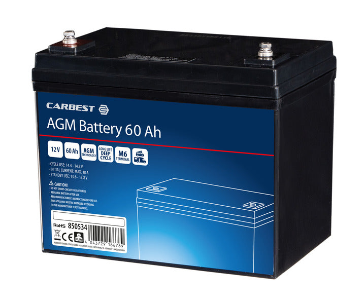 Carbest AGM Batterie 60Ah 258x166x215mm, Schraubpole
