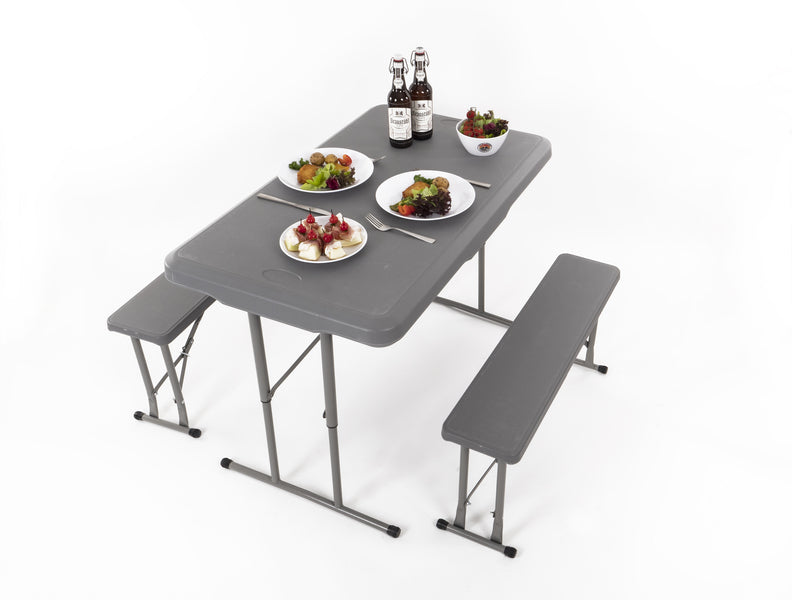 Garnitur EASY - Tisch 105x65cm u. 2 BÃ¤nke 84,5x20cm, grau
