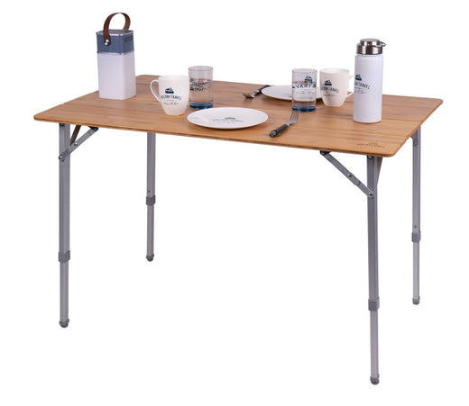 HOLID Camping-Tisch mit Bambusplatte - 100 x 65 x 42/65 cm