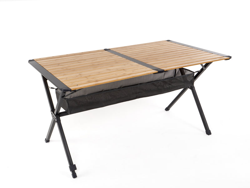 Bambus-Tisch MENDOZA 140x80,Rolltisch mit Netz, Alu-Gestell dunkelgrau