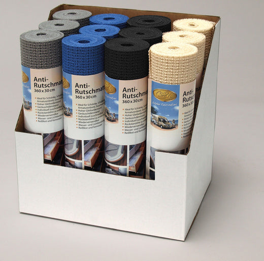 Camp4 Antirutschmatten Set 30x360cm, 12 Stück im Karton, 4 Farben, waschbar