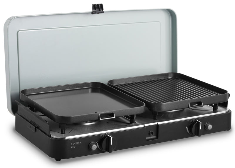 2-Cook 3 ProDeluxe 2-Flamm-Kocher 30mbar, Piezo, 2 Grillplatten