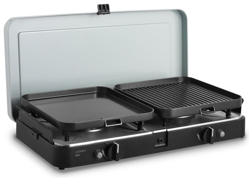 2-Cook 3 ProDeluxe 2-Flamm-Kocher 50mbar, Piezo, 2 Grillplatten